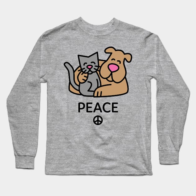 Peace Dog Cat Hug Feline Canine Lover Funny Novelty graphic Long Sleeve T-Shirt by nikkidawn74